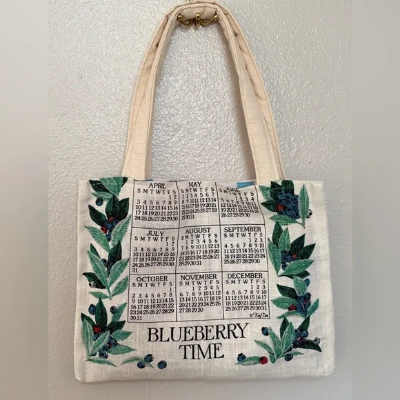 Hand Crafted Canvas Tote with Blueberry and Basket Design - Picture 4 of 6